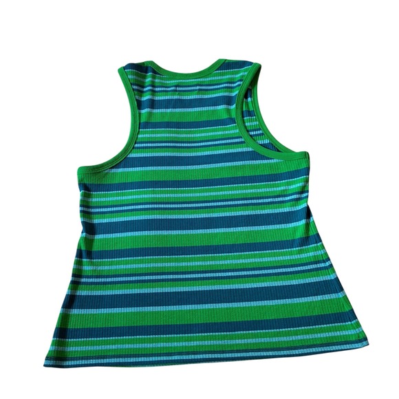Maeve Anthropologie Tank Top Striped Green Blue Ribbed Sleeveless Casual - Picture 2 of 6